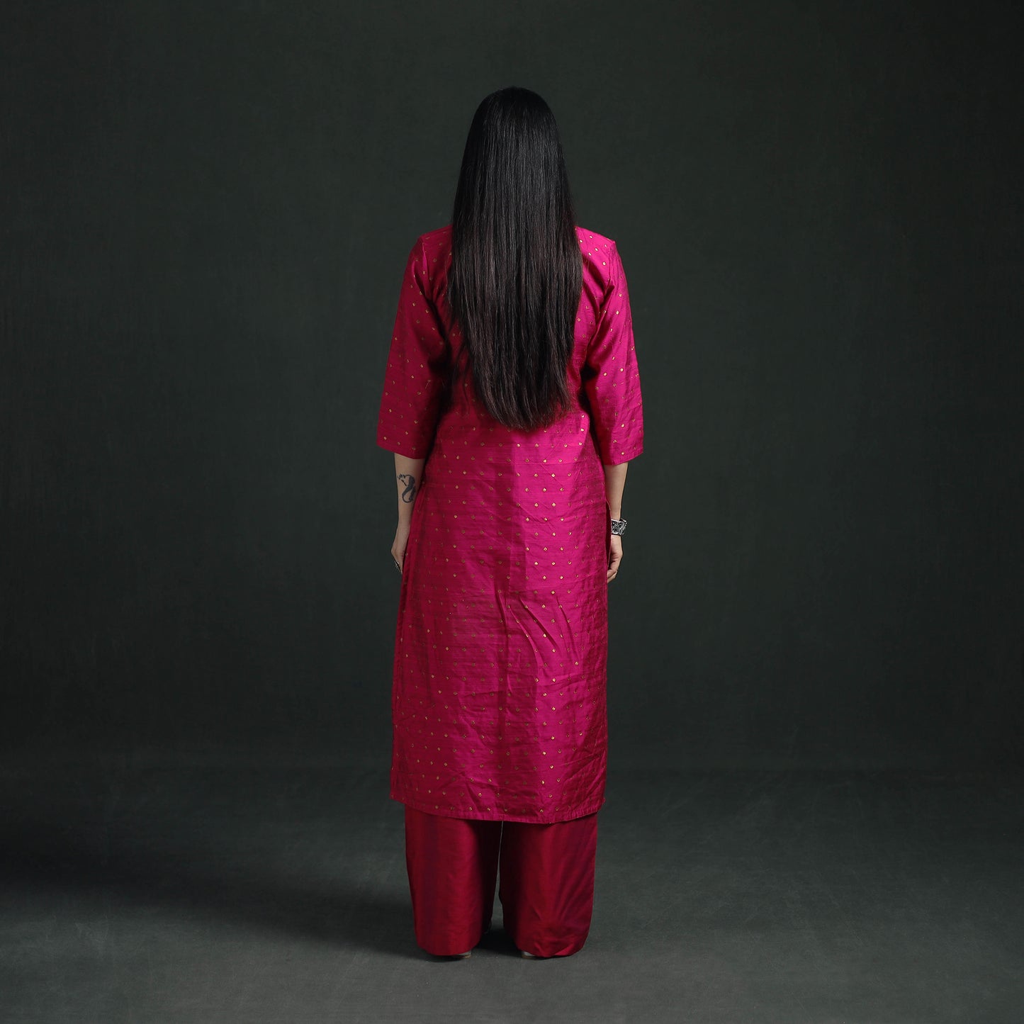Spun Dupion Viscose Silk Zari Buti Straight Kurta with Palazzo Set for women 04