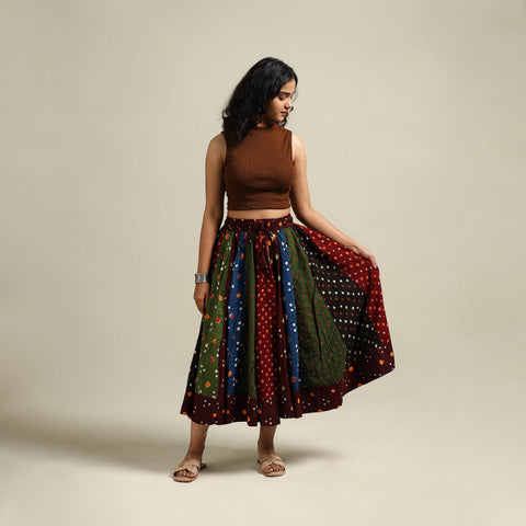 Multicolor - Bandhani Tie-Dye Patchwork Cotton Short Skirt 42