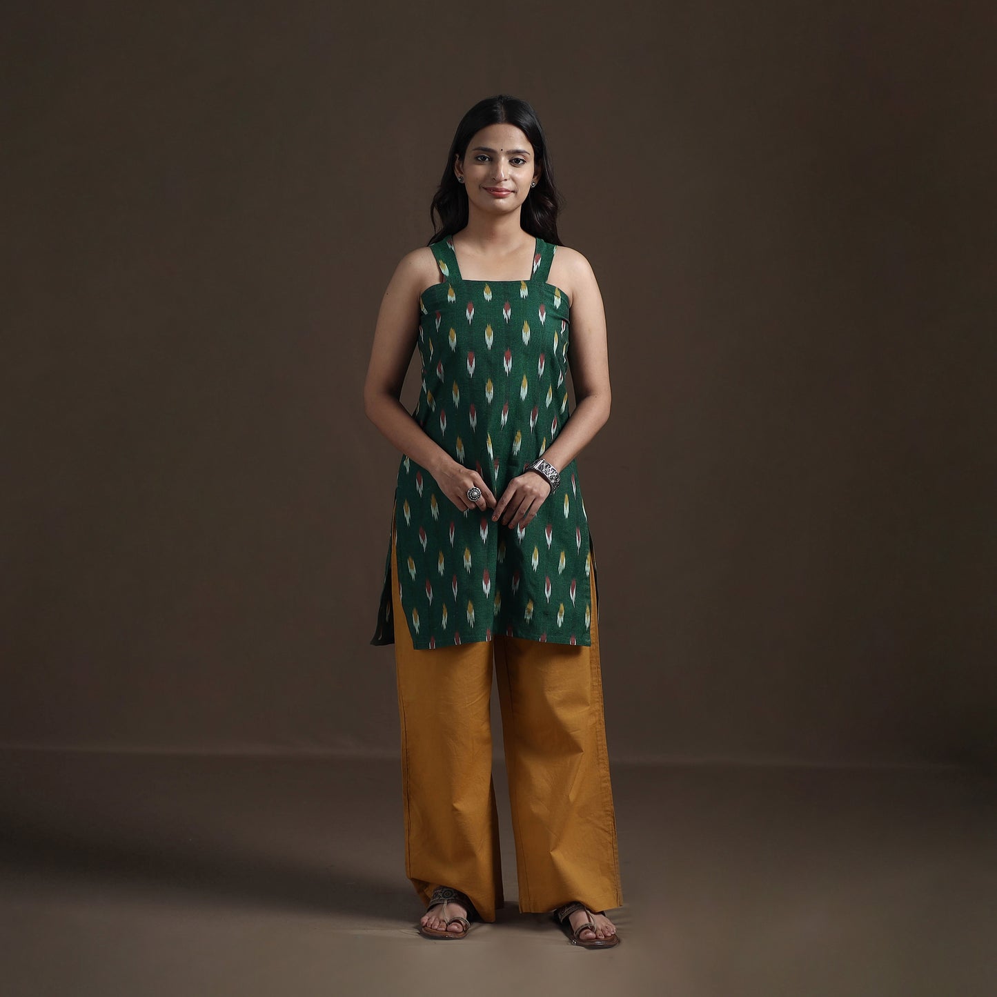 Pochampally Ikat Cotton Sleeveless Short Kurta for Women 28