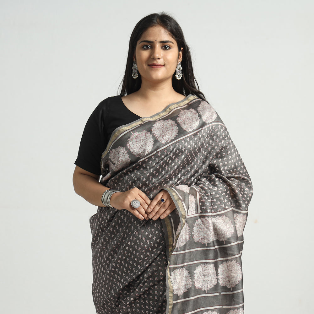 block printed silk saree