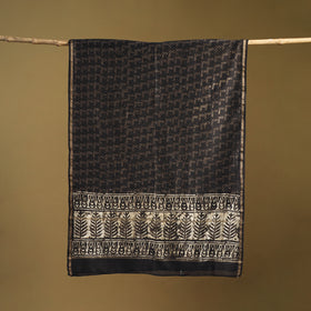 Brown - Pipad Hand Block Print Natural Dyed Chanderi Silk Handloom Dupatta 24