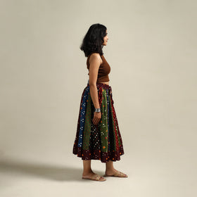 Multicolor - Bandhani Tie-Dye Patchwork Cotton Short Skirt 42