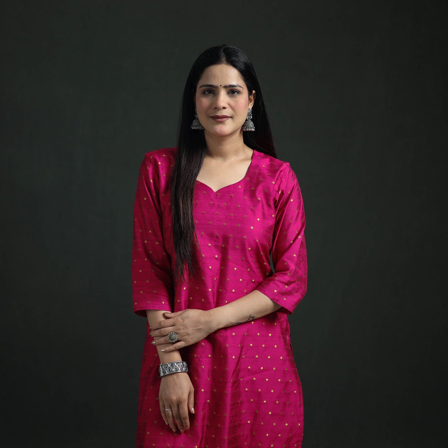 Spun Dupion Viscose Silk Zari Buti Straight Kurta with Palazzo Set for women 04