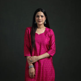 Spun Dupion Viscose Silk Zari Buti Straight Kurta with Palazzo Set for women 04