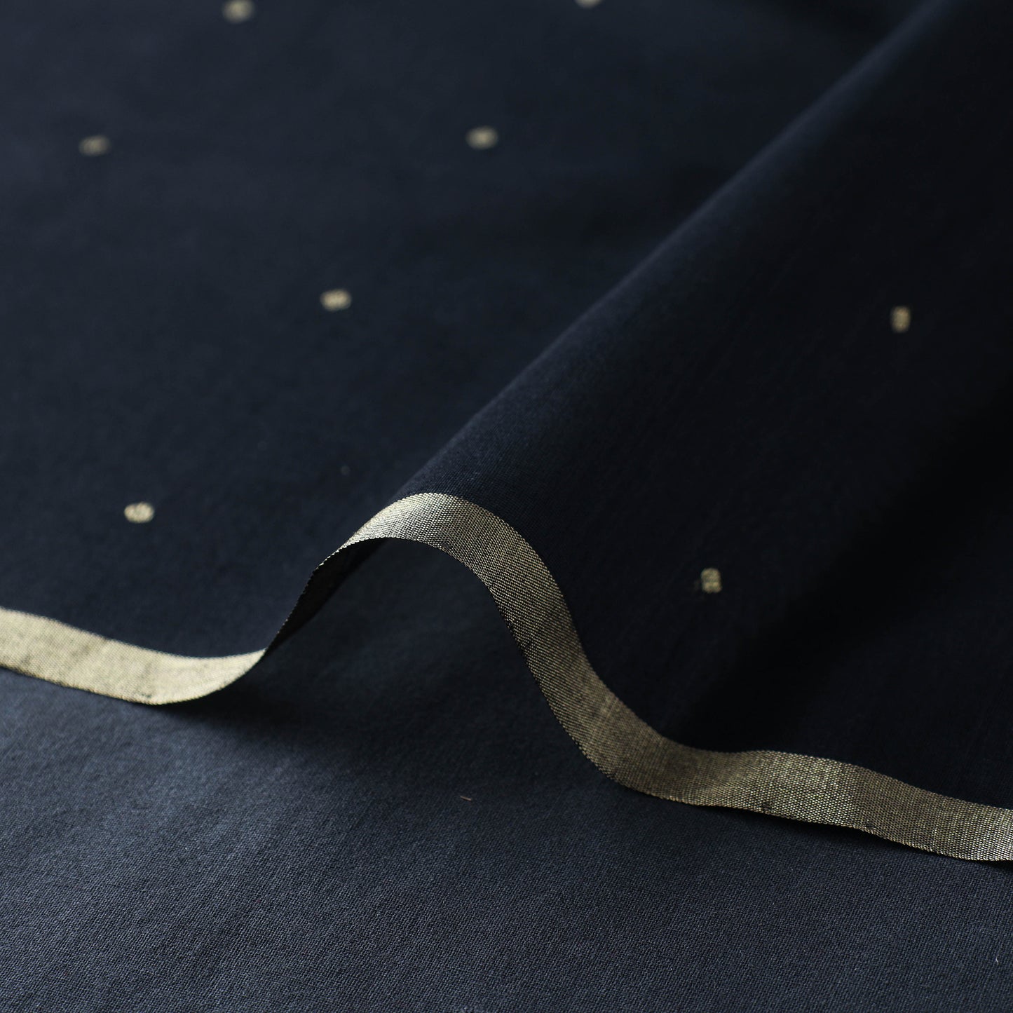 Black Handloom Silk Cotton Zari Buti Chanderi Fabric