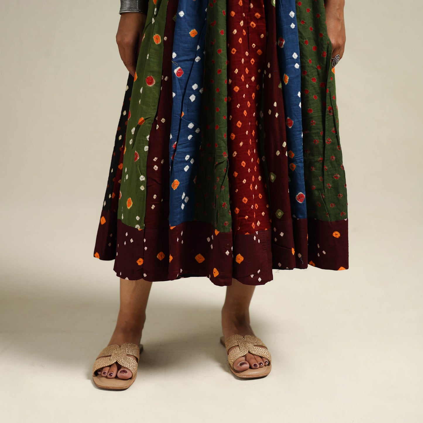 Multicolor - Bandhani Tie-Dye Patchwork Cotton Short Skirt 42