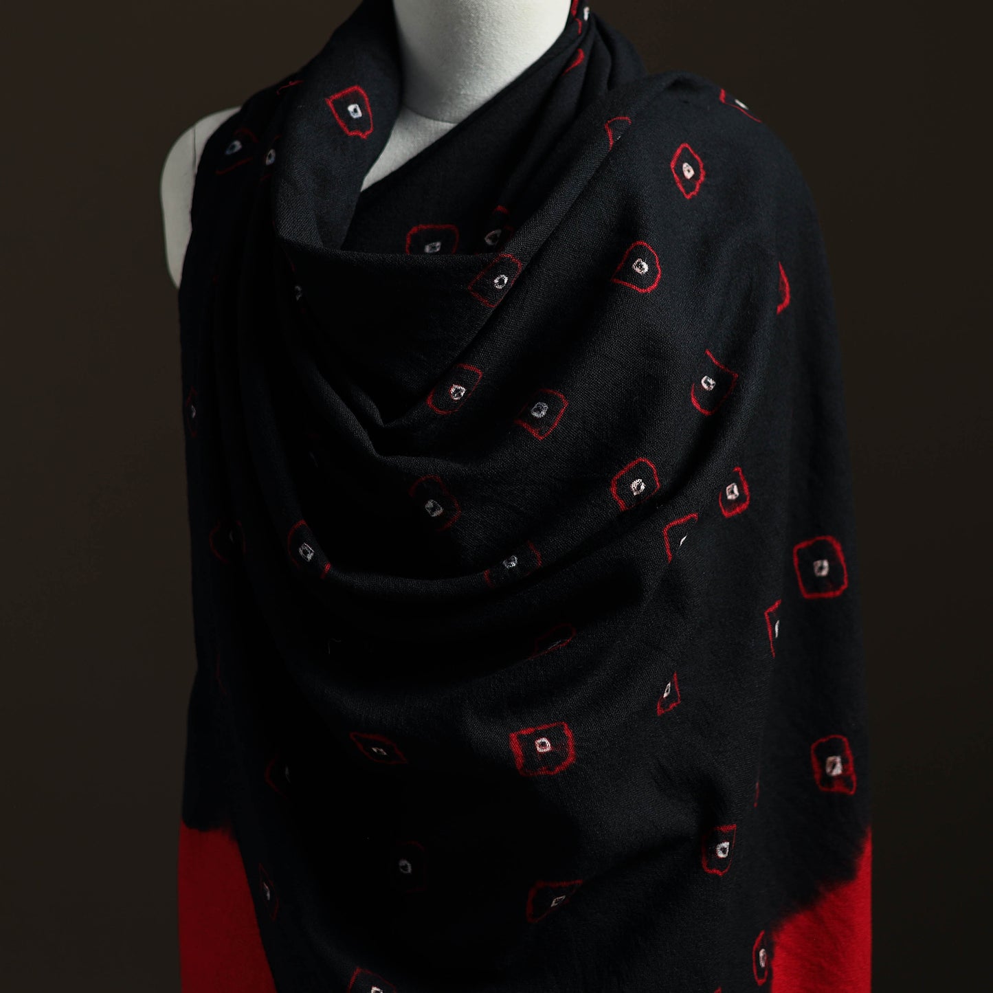 Kutch Handwoven Merino Wool Bandhani Tie-Dye Shawl 21