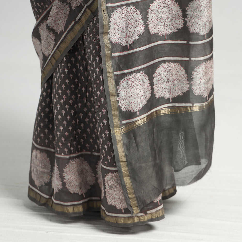 block printed silk saree