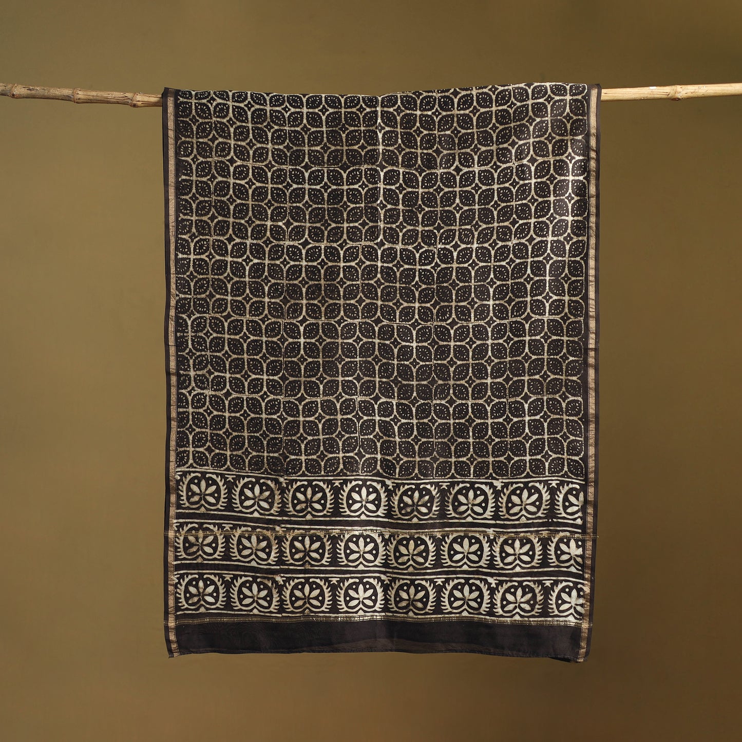 Brown - Pipad Hand Block Print Natural Dyed Chanderi Silk Handloom Dupatta 22
