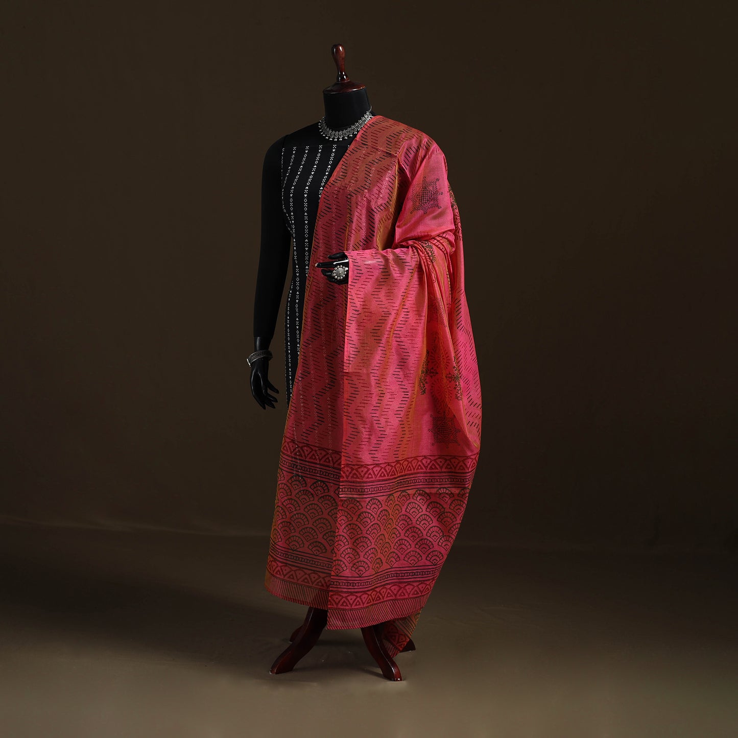 Sanganeri Hand Block Print Chanderi Silk Dupatta 50