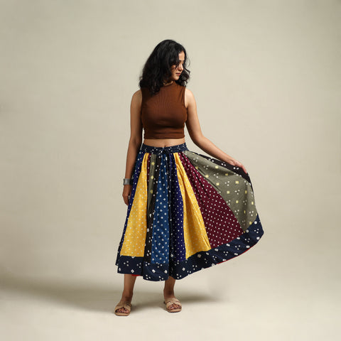 Multicolor - Bandhani Tie-Dye Patchwork Cotton Short Skirt 43