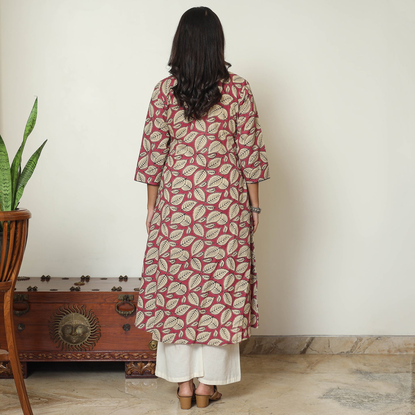 Pink - Kalamkari Printed Cotton A-Line Long Kurta 11