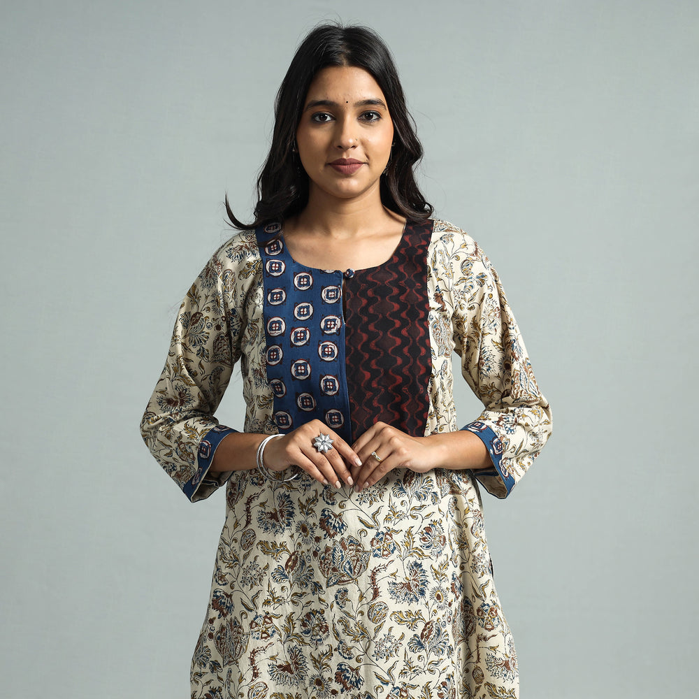 Pedana Kalamkari Block Printed Cotton Kurta with Palazzo Set
