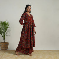 Red - Flared Cotton Block Print Kalamkari Kurta Set 25