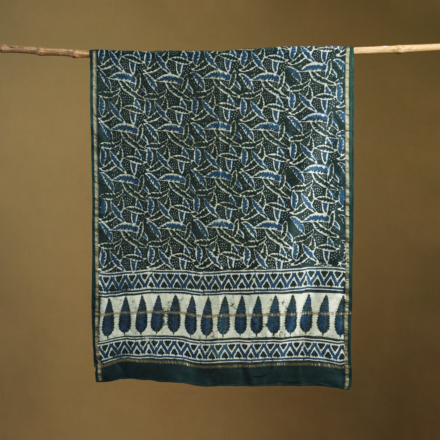 Green - Pipad Hand Block Print Natural Dyed Chanderi Silk Handloom Dupatta 21