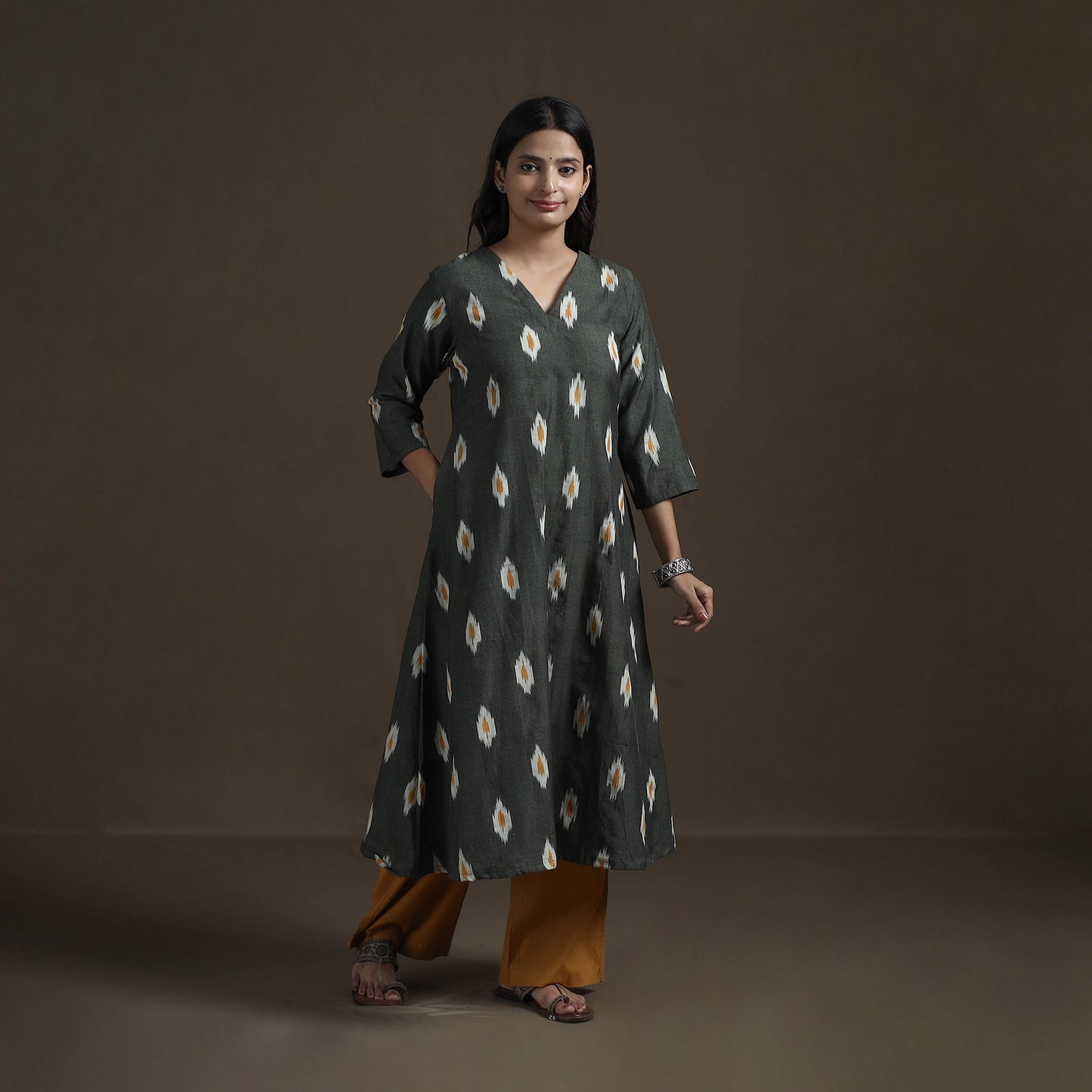 Cotton A-Line Pochampally Ikat Kurta for Women 02