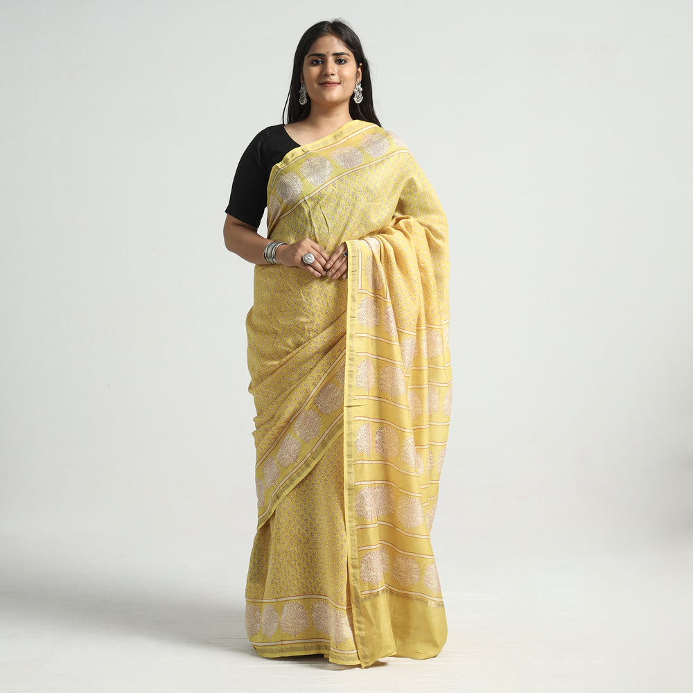 block printed silk saree