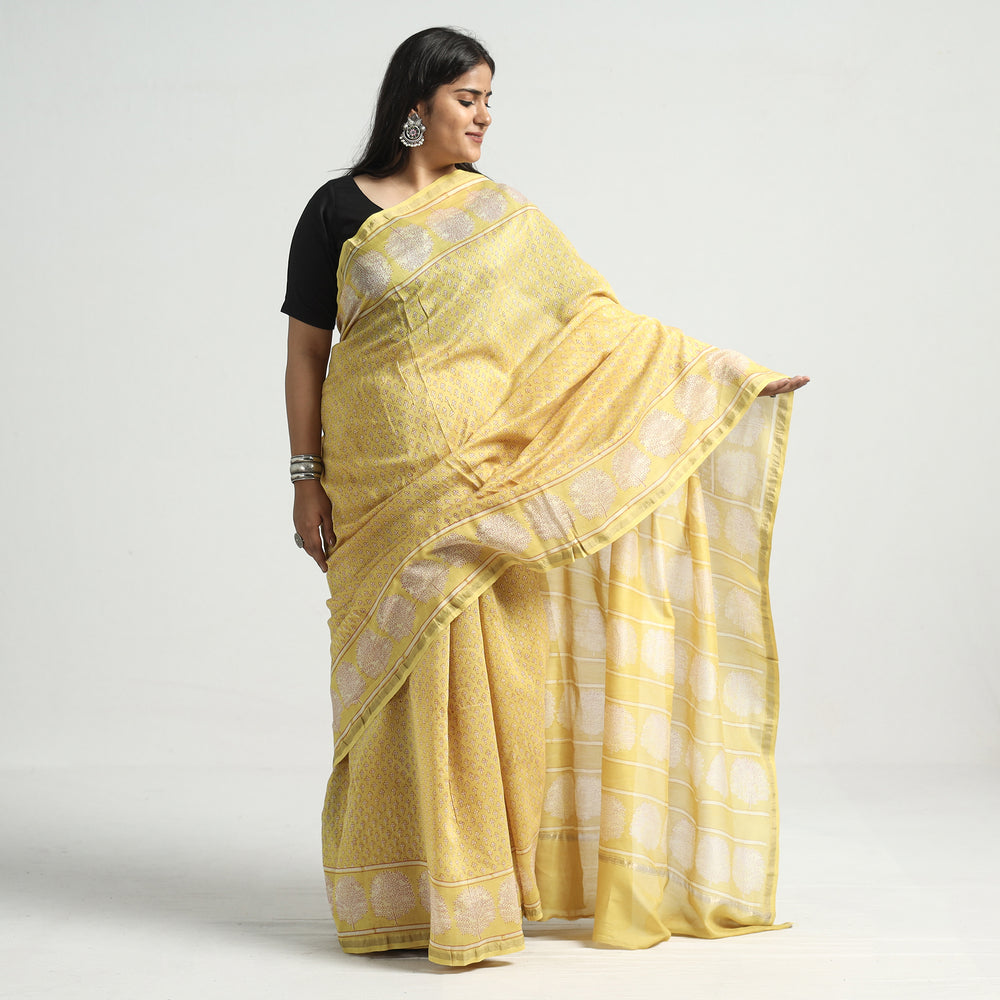 block printed silk saree