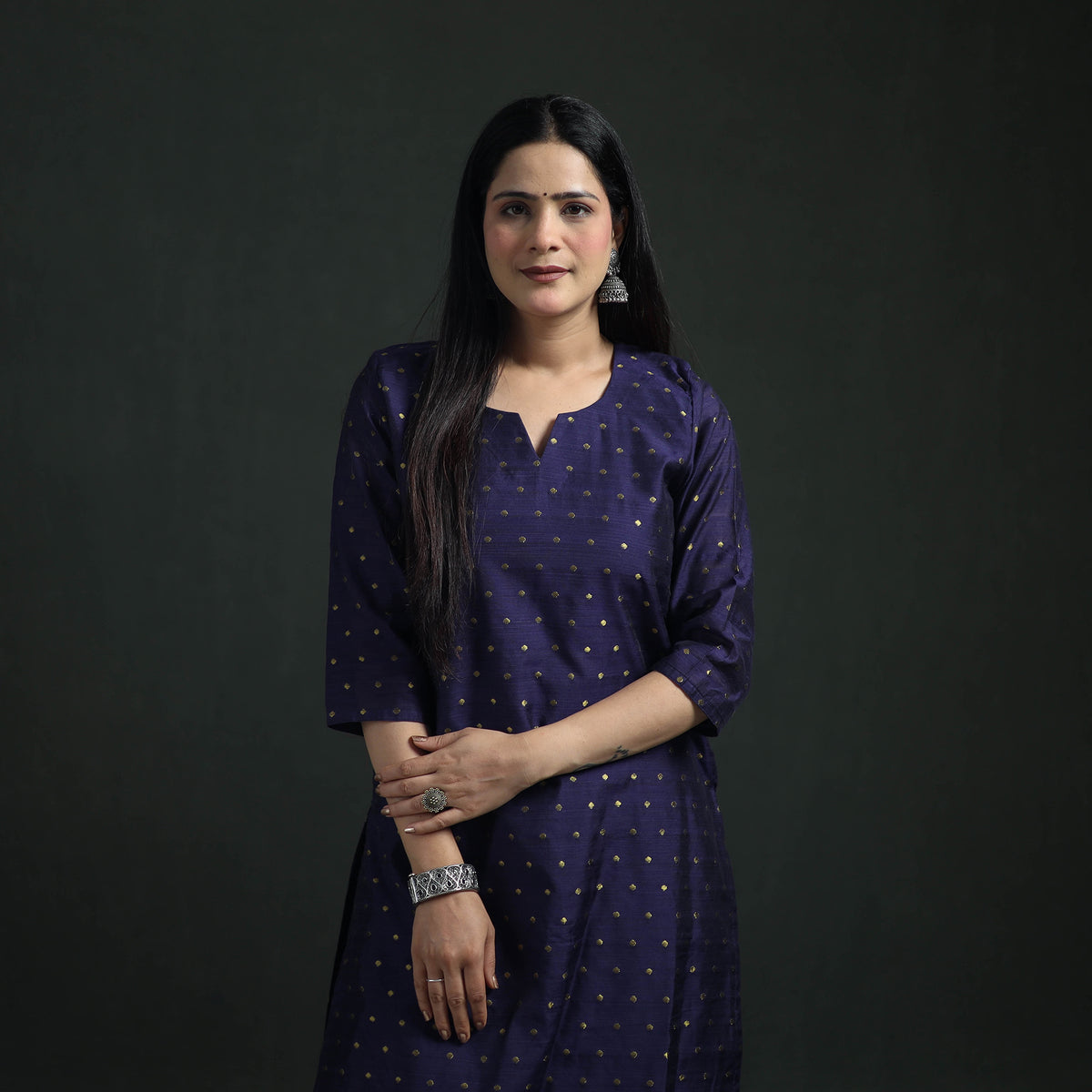 Spun Dupion Viscose Silk Zari Buti Straight Kurta with Salwar Set for women 08