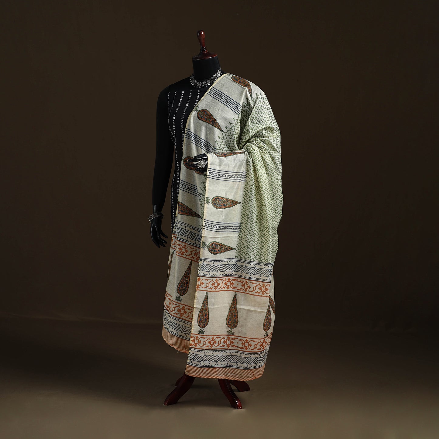 Sanganeri Hand Block Print Chanderi Silk Dupatta 51