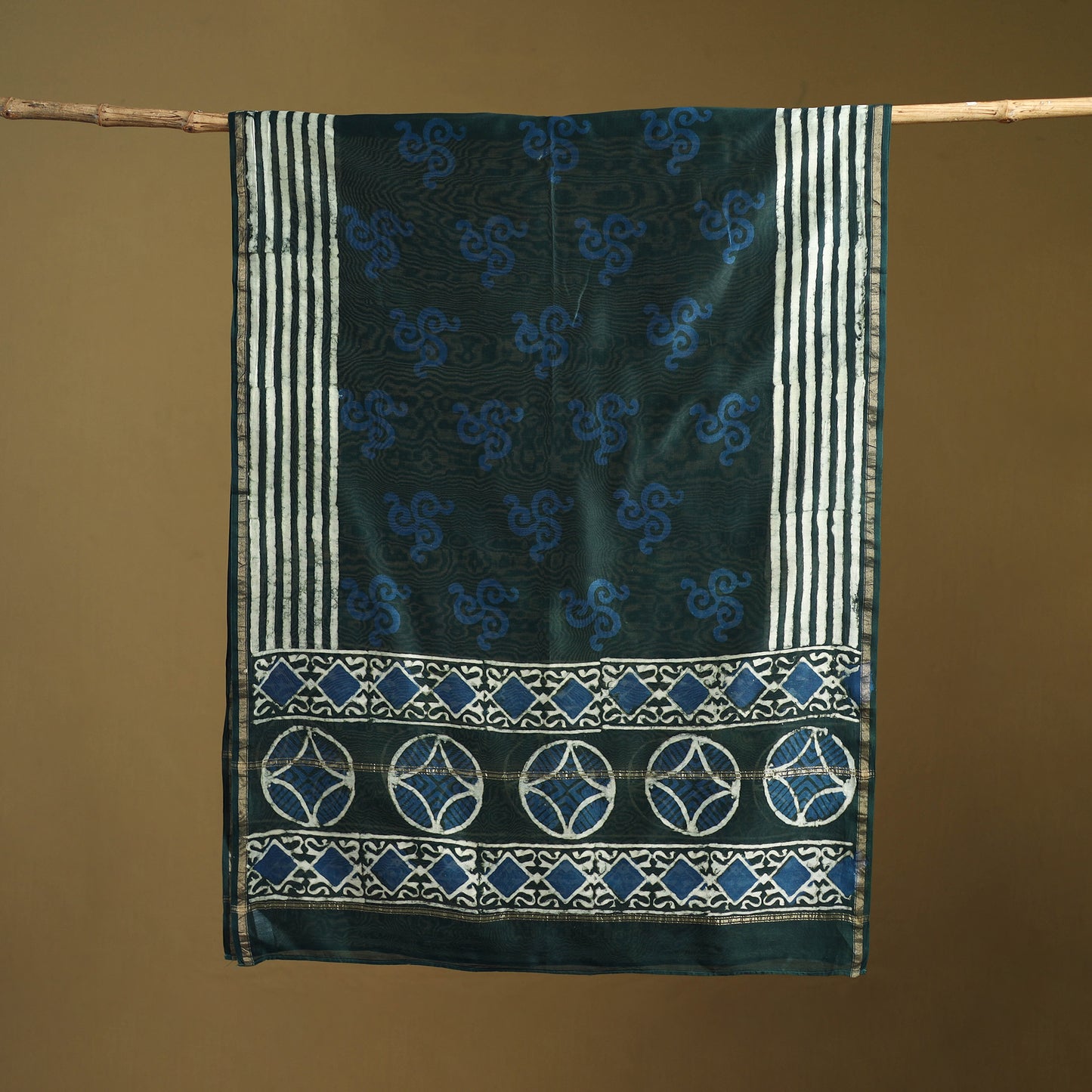 Green - Pipad Hand Block Print Natural Dyed Chanderi Silk Handloom Dupatta 19