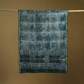 Blue - Pipad Hand Block Print Natural Dyed Chanderi Silk Handloom Dupatta 18