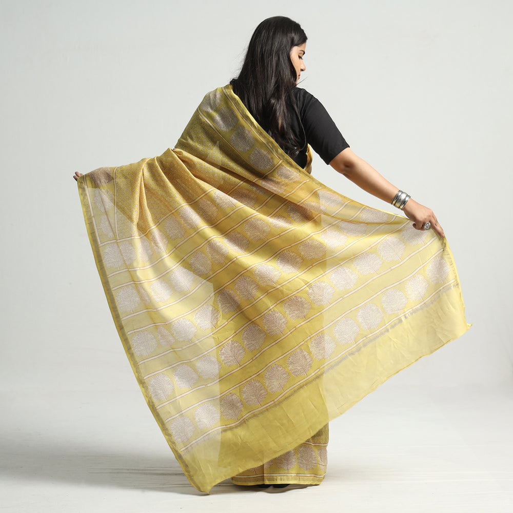 block printed silk saree