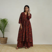 Red - Flared Cotton Block Print Kalamkari Kurta Set 25