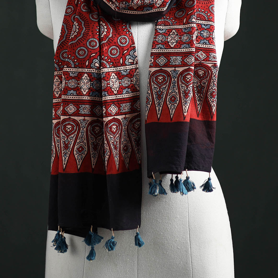 Pure Cotton Ajrakh Hand Block Print Natural Dyed Stole 01