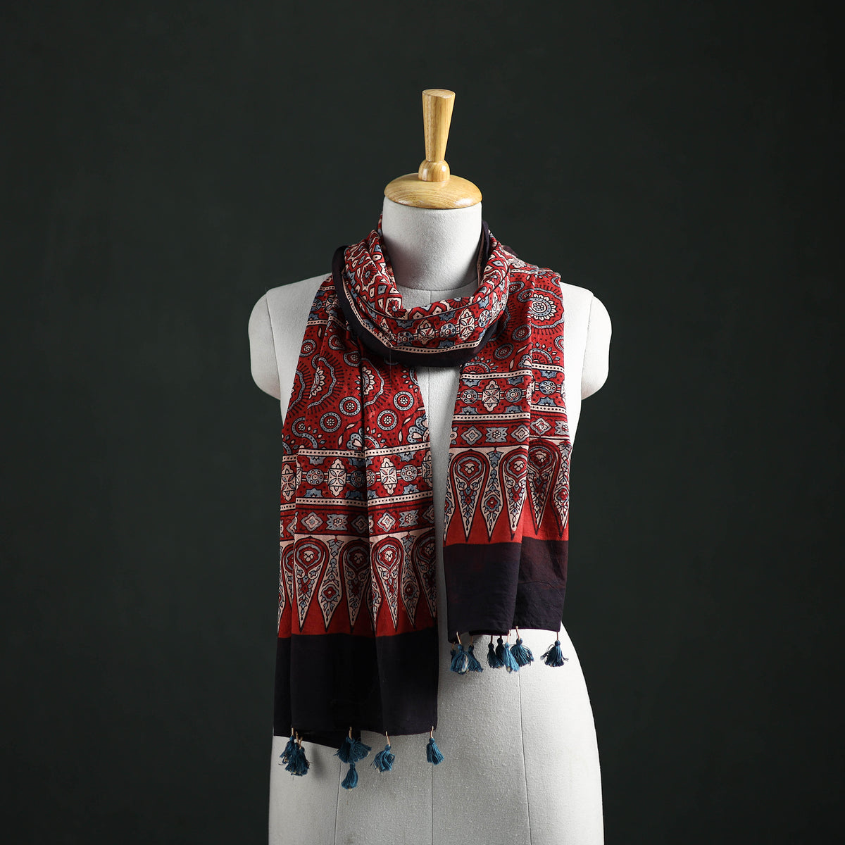 Pure Cotton Ajrakh Hand Block Print Natural Dyed Stole 01