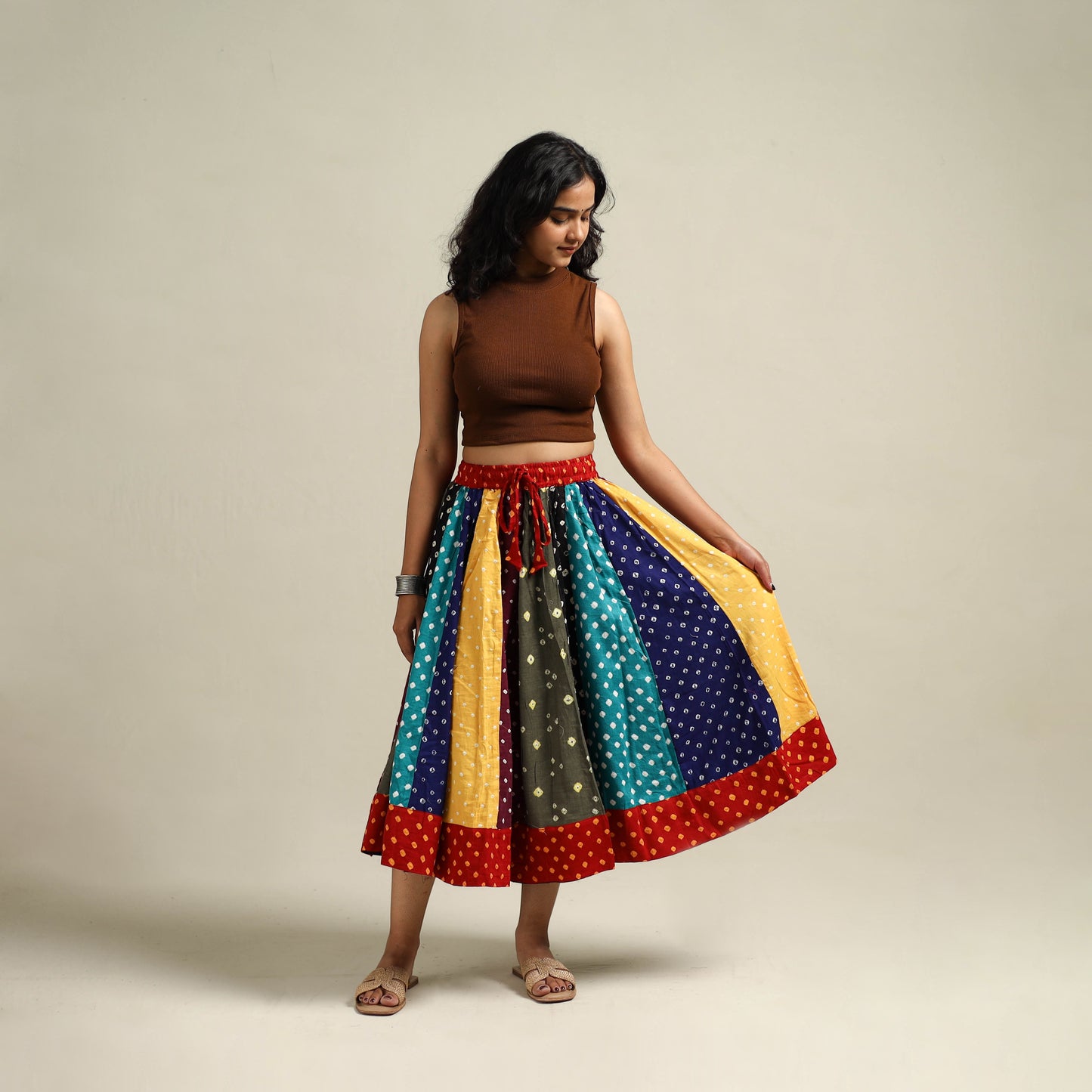 Multicolor - Bandhani Tie-Dye Patchwork Cotton Short Skirt 44