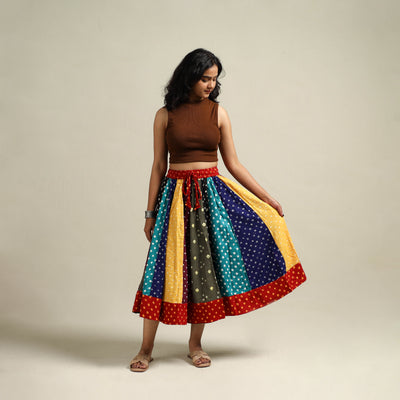 Multicolor - Bandhani Tie-Dye Patchwork Cotton Short Skirt 44
