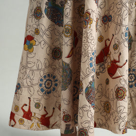 Beige - Kalamkari Printed Cotton A-Line Dress