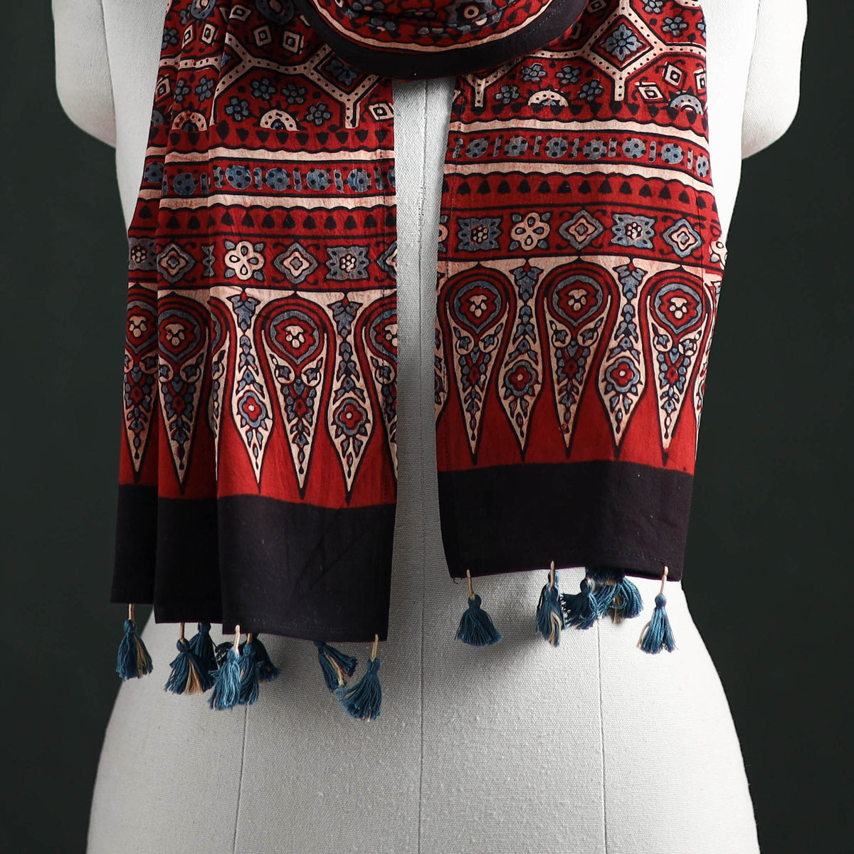 Pure Cotton Ajrakh Hand Block Print Natural Dyed Stole 02