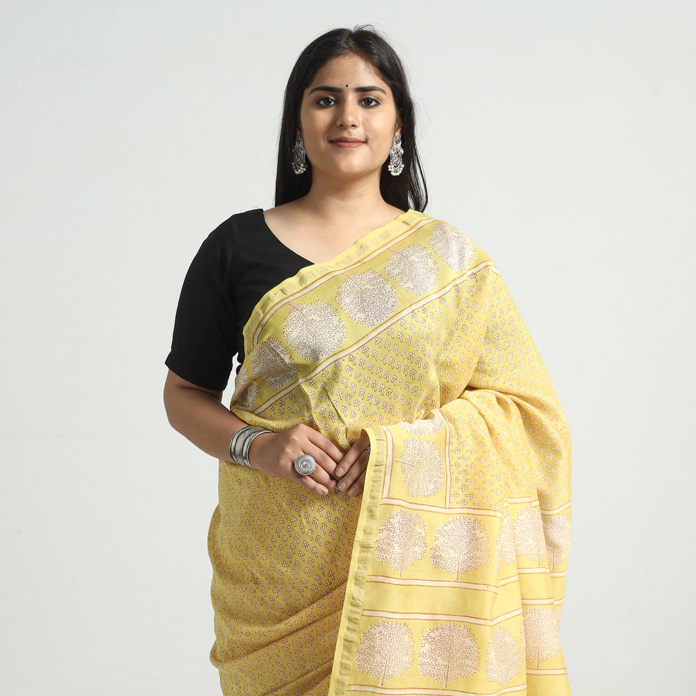 block printed silk saree