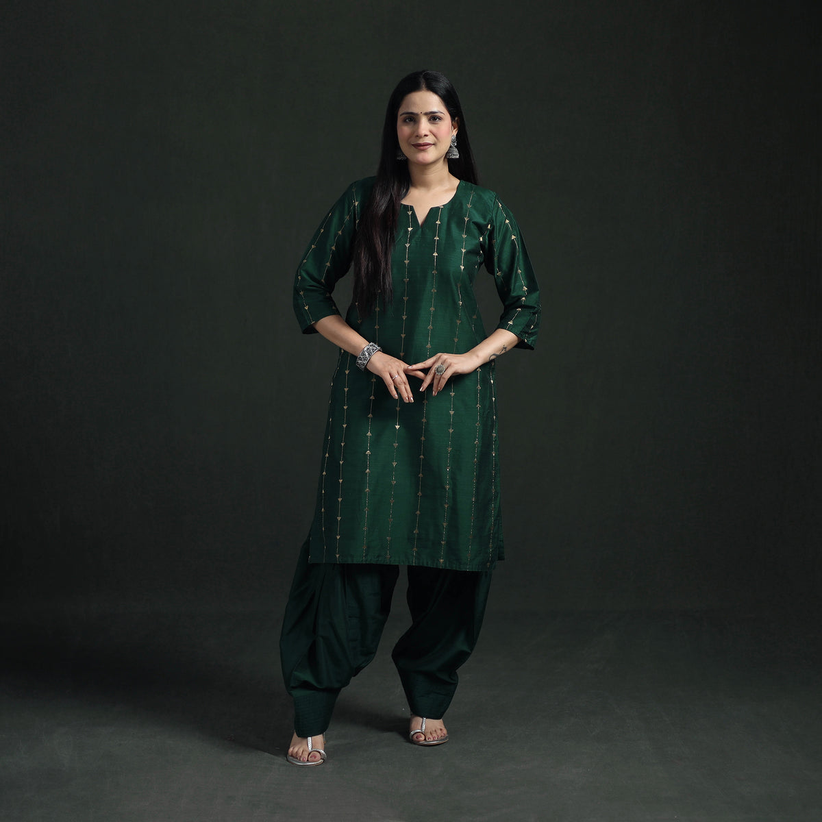 Spun Dupion Viscose Silk Zari Buti Straight Kurta with Salwar Set for women 06
