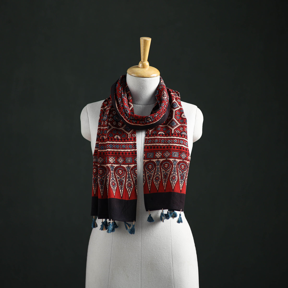 Pure Cotton Ajrakh Hand Block Print Natural Dyed Stole 02