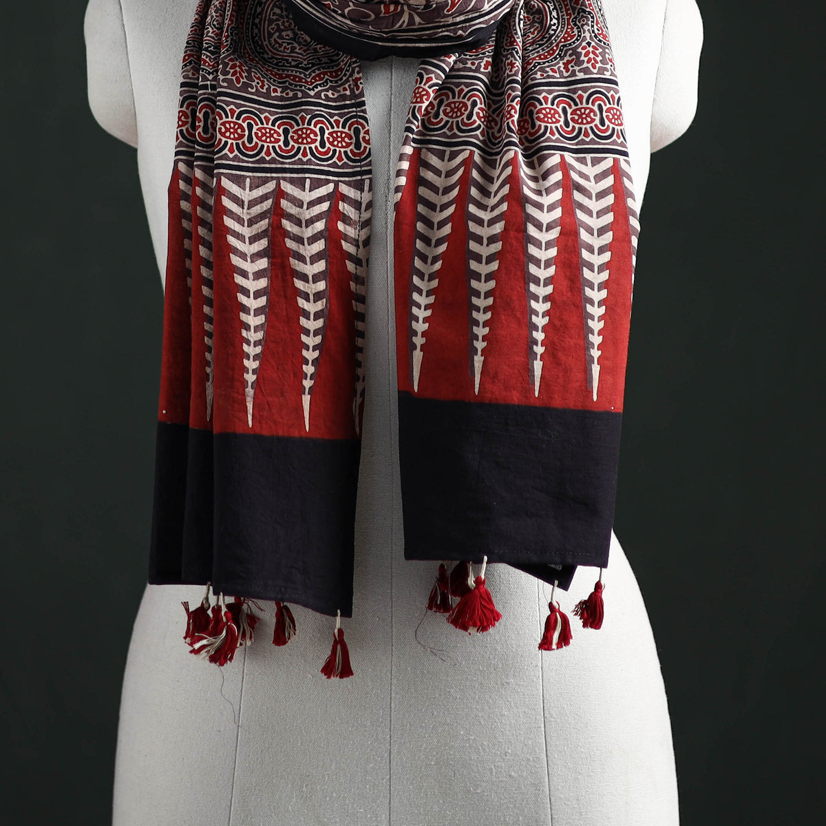 Pure Cotton Ajrakh Hand Block Print Natural Dyed Stole 03