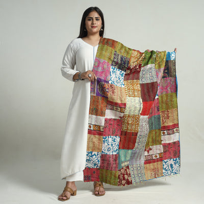 Multicolor - Bengal Kantha Embroidery Patchwork Reversible Silk Dupatta 91