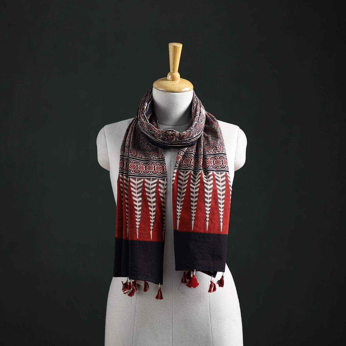 Pure Cotton Ajrakh Hand Block Print Natural Dyed Stole 03