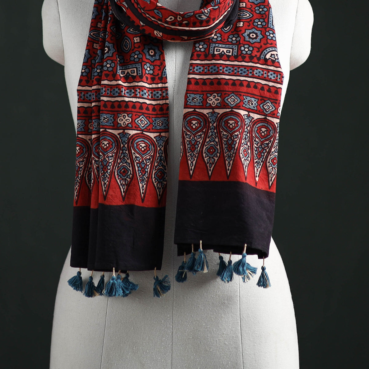 Pure Cotton Ajrakh Hand Block Print Natural Dyed Stole 04
