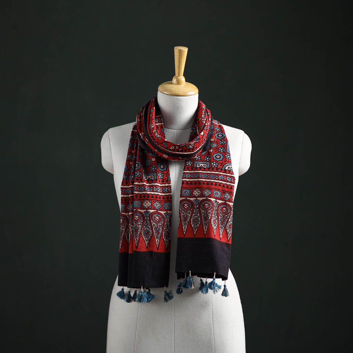 Pure Cotton Ajrakh Hand Block Print Natural Dyed Stole 04