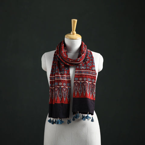 Pure Cotton Ajrakh Hand Block Print Natural Dyed Stole 04