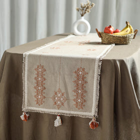 Beige - Tribal Hand Embroidered Table Runner by Kamli 01