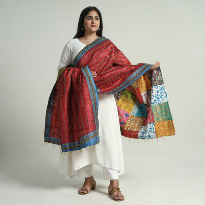 Multicolor - Bengal Kantha Embroidery Patchwork Reversible Silk Dupatta 91