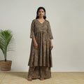 Buy Yellow Flared Cotton Block Print Kalamkari Kurta Set