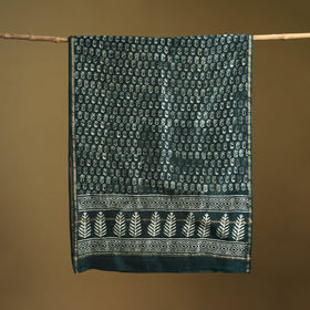 Green - Pipad Hand Block Print Natural Dyed Chanderi Silk Handloom Dupatta 13