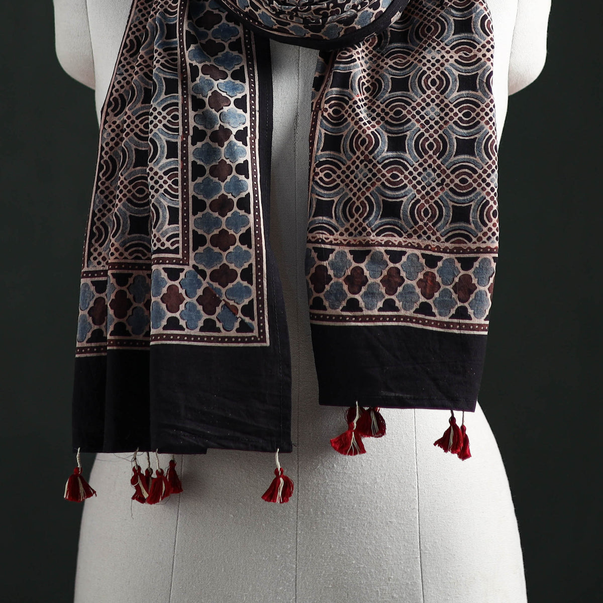 Pure Cotton Ajrakh Hand Block Print Natural Dyed Stole 06
