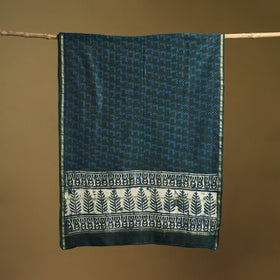 Blue - Pipad Hand Block Print Natural Dyed Chanderi Silk Handloom Dupatta 12