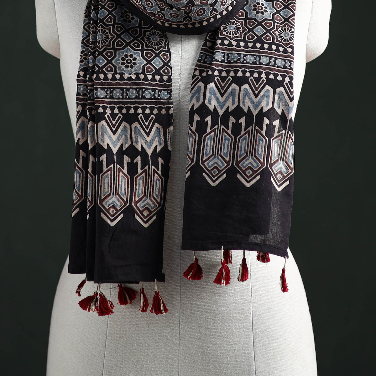Pure Cotton Ajrakh Hand Block Print Natural Dyed Stole 08